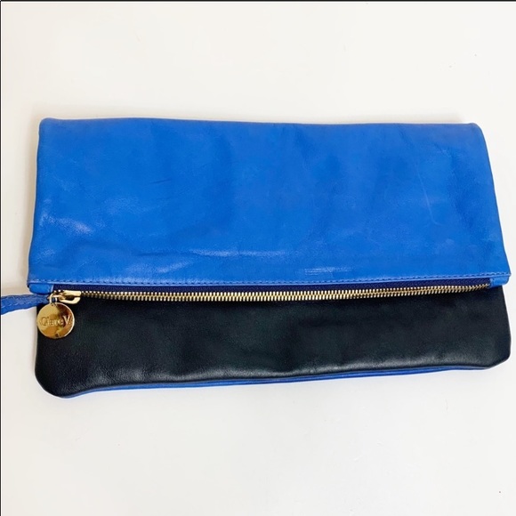 Clare V Handbags - Clare Vivier Foldover Clutch Blue Black